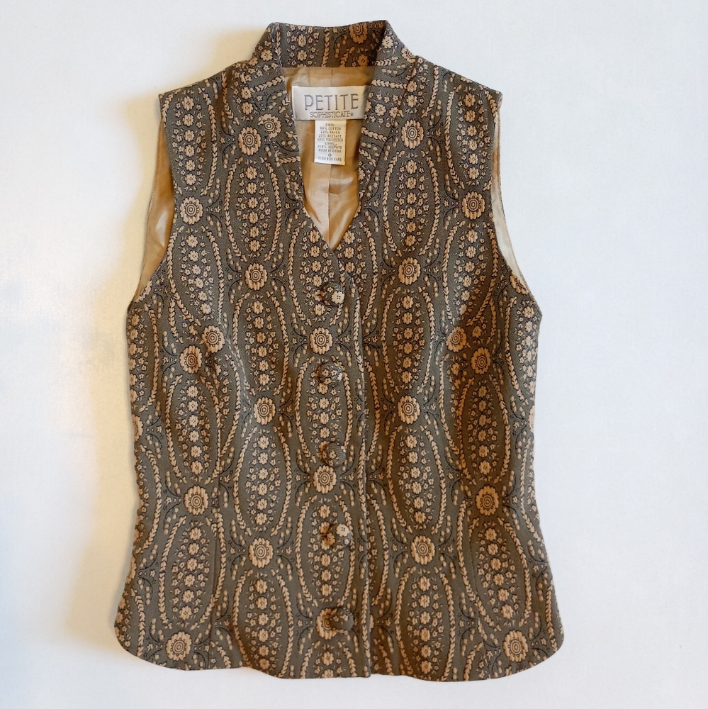Petite Sophisticate Brown Paisley Brocade Vest